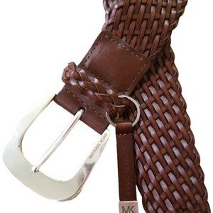 Michael Kors Brown Woven Belt with Gold Buckle